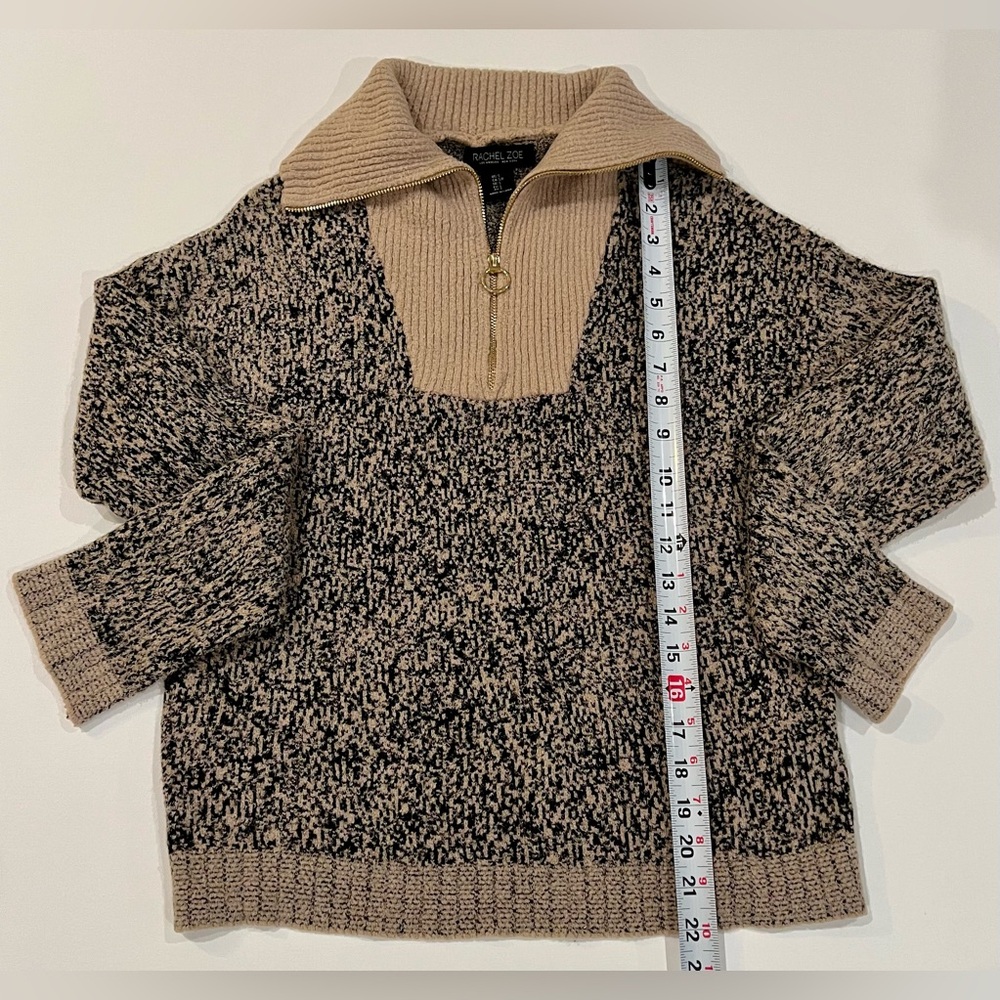 Rachel Zoe Quarter Zip Small Collared Sweater Tan Black - Picture 6 of 13